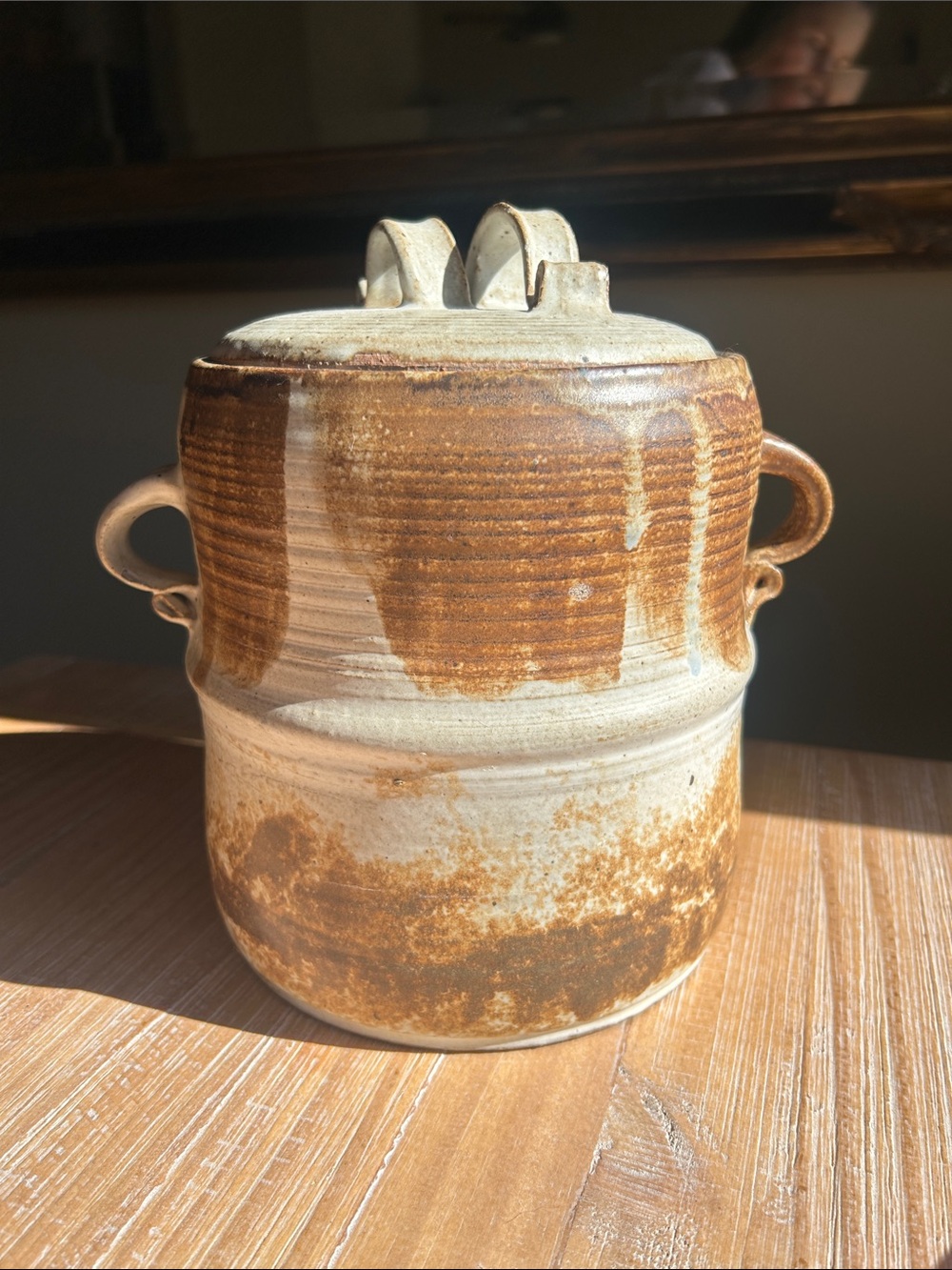 Large Hand Crafted Stoneware Pottery Jar Crock Pot w Lid Artist Signed